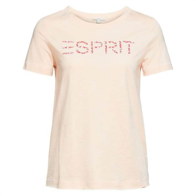 Esprit Floral Logo Print Nude T-Shirt